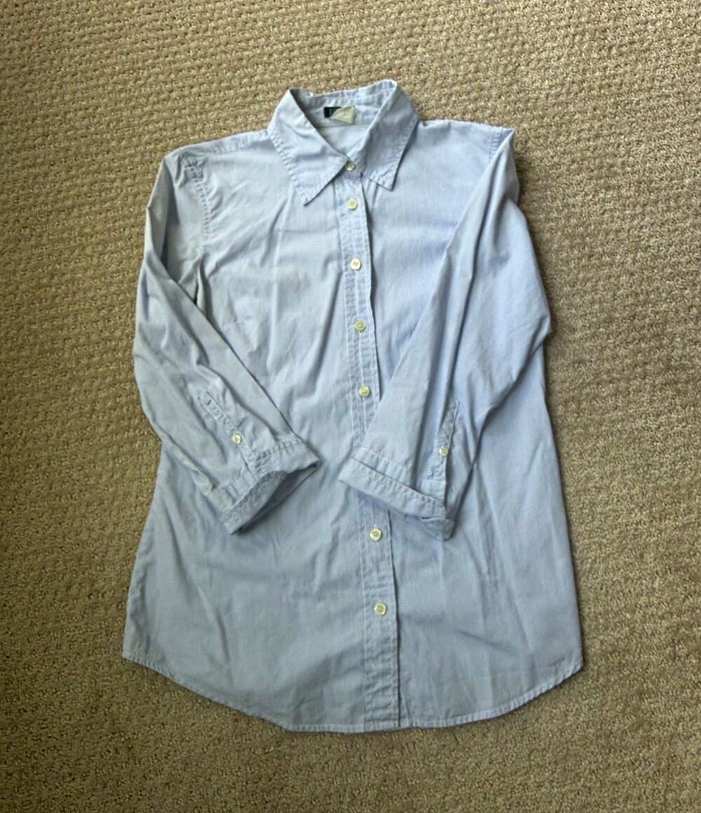J.CREW Womens Size S Blue/White Striped Button-Up Long Sleeve Cotton Shirt